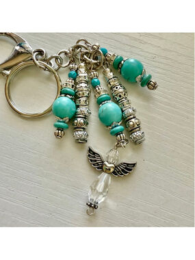 NEW Turquoise Angel Bag Charm Keychain Handmade Crystal Beaded One of a Kind (41